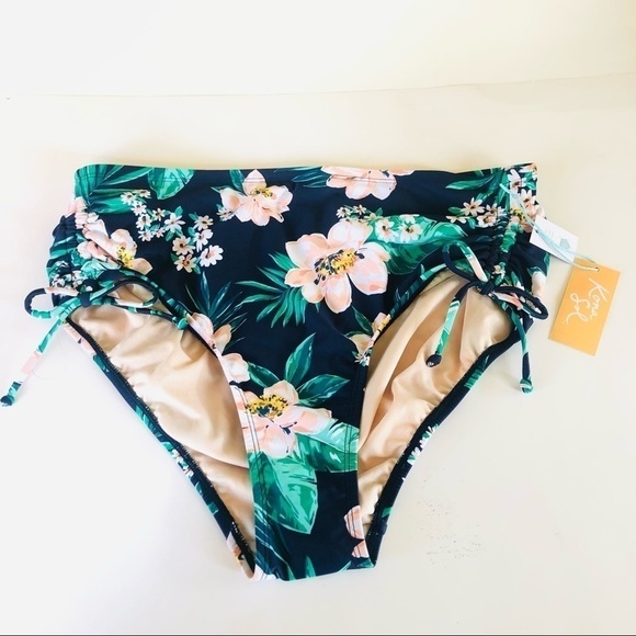 Kona Sol High Waisted Medium Coverage Tropical Floral Bikini Bottom Sz 16W/18W - Picture 2 of 11